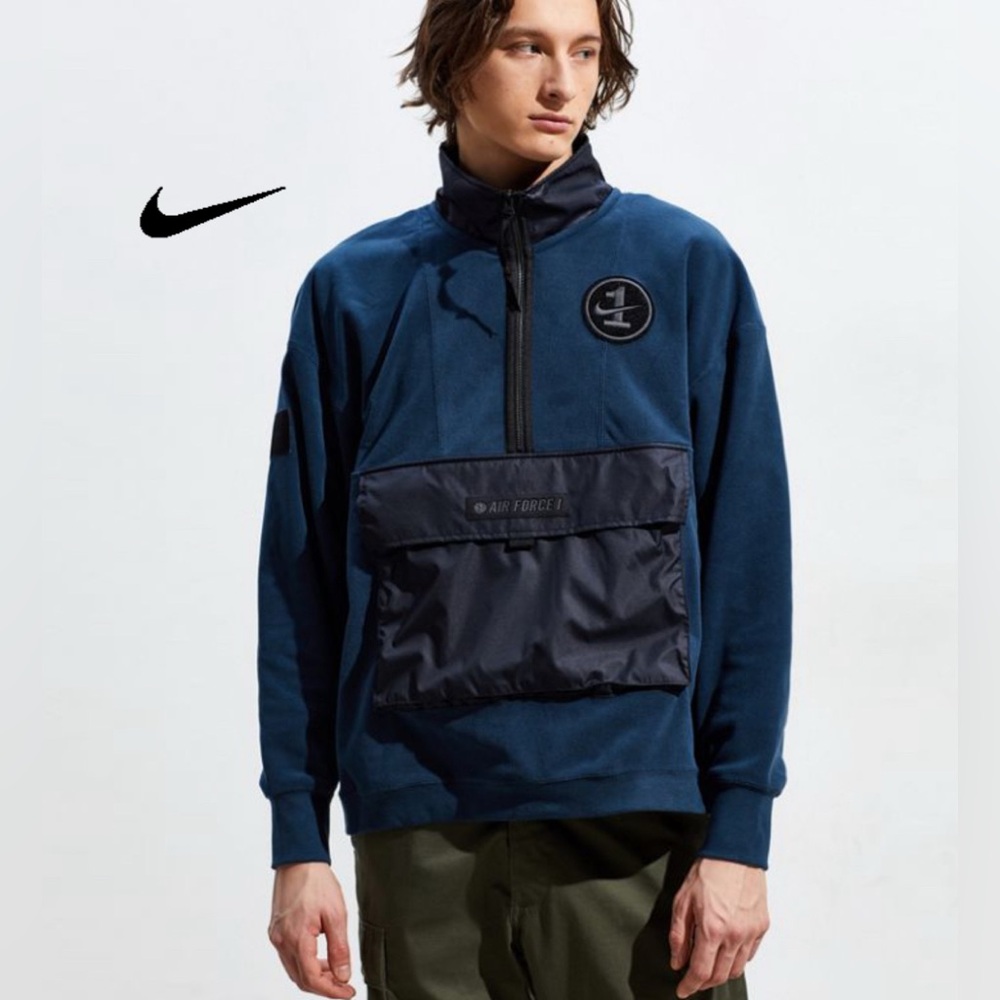 Nike Air Force 1 Fleece Pullover 1/2 Zip Mens XL AJ0801-454 Navy Blue
